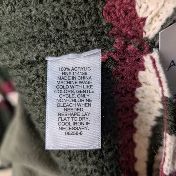 New Arizona Jean Co Olive Green Cream Maroon Red Striped Sweater Holiday Crew - Picture 7 of 11